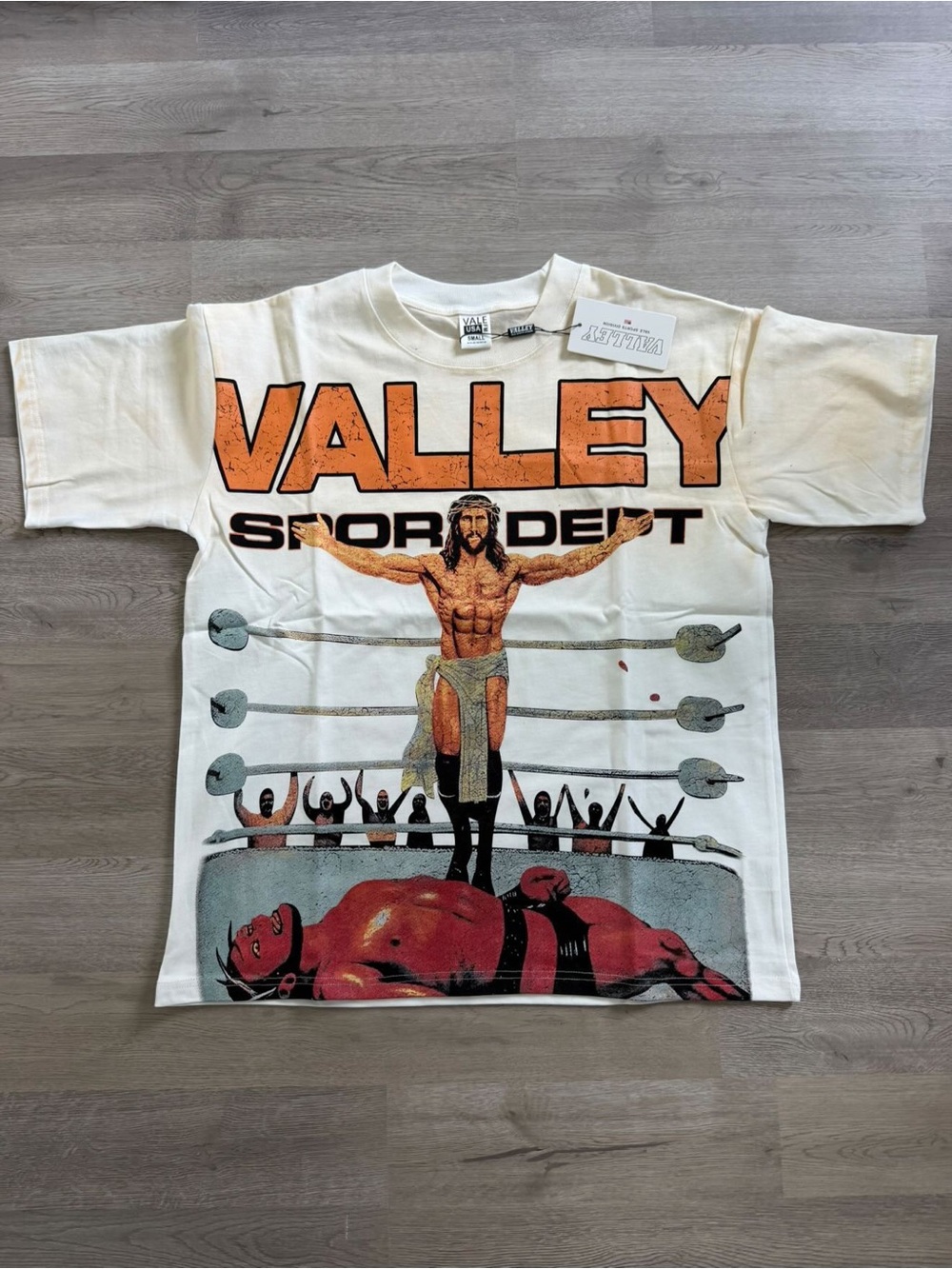 Valley Sports Dept Cream Men's Graphic Short Sleeve Tee